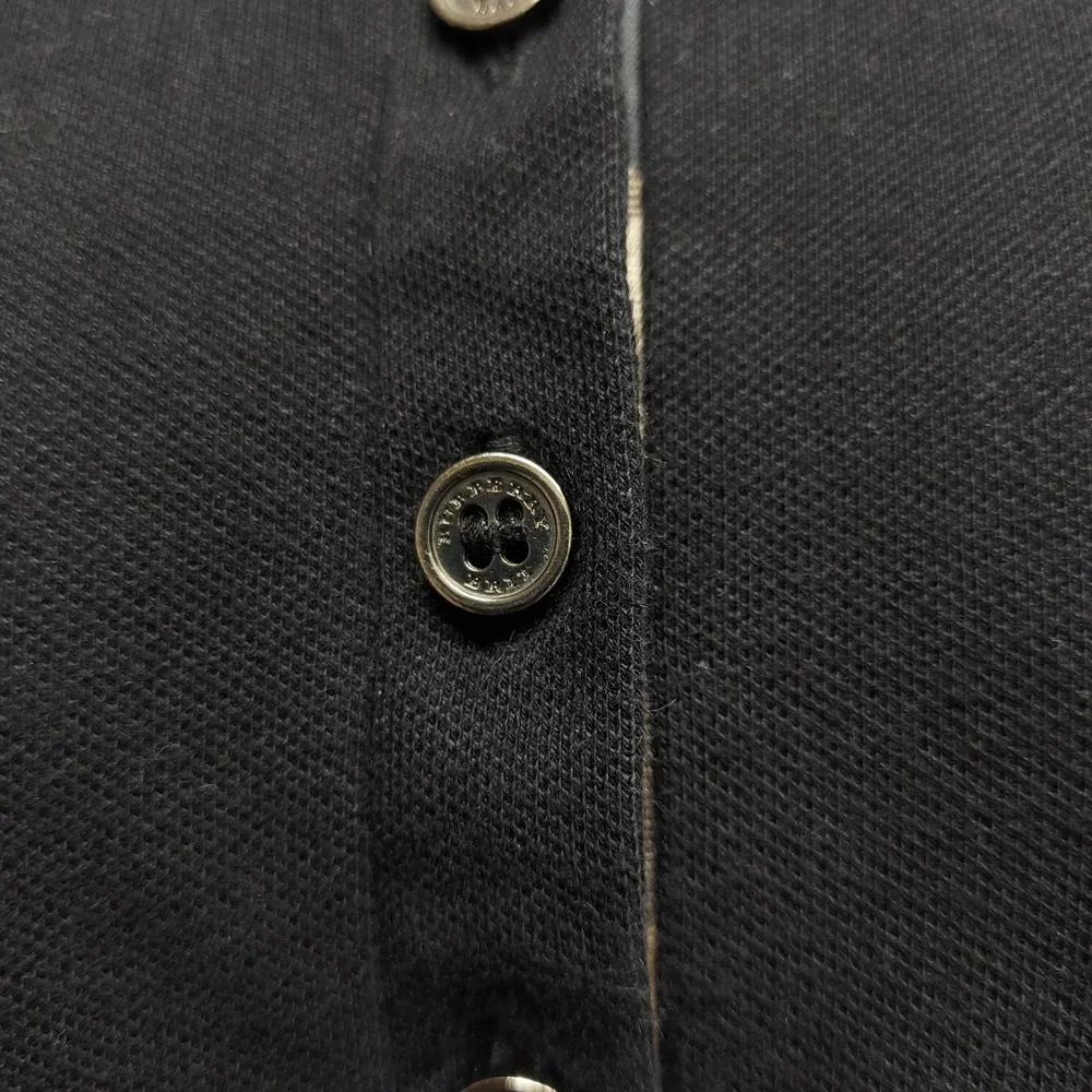 Burberry Brit Women L Black Pique Polo Shirt Nova Check Placket Equestrian Logo - Picture 5 of 14